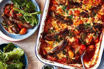 Beef sausage gnocchi bake